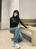森馬（Semir）森柔牛仔|牛仔褲女抓毛長(cháng)褲女生冬季半松緊腰直筒褲103724124002 曬單實(shí)拍圖