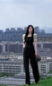 啄木鳥(niǎo)女裝冰絲棉麻闊腿褲套裝女2025夏季職業(yè)感名媛氣質(zhì)黑色顯瘦兩件套 黑色兩件套 M 100-110斤 曬單實(shí)拍圖