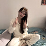 貓人睡衣女純棉100全棉夏季帶胸墊一體裸感長(cháng)袖長(cháng)褲純色夏天家居服 80079-1胸墊款 L 【160-165cm/100-110斤】 曬單實(shí)拍圖