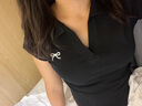 NOME夏季正肩T恤上衣螺紋polo衫女側(cè)邊褶皺修身短袖T恤 黑色刺繡款  M 曬單實(shí)拍圖