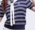 ELLE ACTIVE披肩條紋毛織T恤女裝夏季新款透氣冰爽短袖可拆卸披肩撞色針織衫 藏青/白色 2XL 曬單實(shí)拍圖