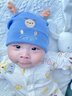 MINI TUTUYA嬰兒帽子秋冬季胎帽新生兒6個(gè)月純棉秋男女0-1歲寶寶護囟門(mén)帽冬天 花青(雙層)-秋款-單帽子 小碼:帽圍(32-40cm)建議0-3個(gè)月 曬單實(shí)拍圖