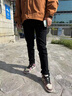 羅蒙高端秋季純黑色牛仔褲男修身小腳彈力潮牌時(shí)尚百搭男士休閑長(cháng)褲 902黑色 常規 31 曬單實(shí)拍圖