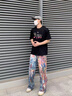 MAYBEYOND牛仔褲男女春秋季涂鴉褲子男潮流鴛鴦休閑長褲MN03深藍XL 曬單實拍圖