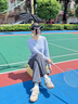 徽格兒（phigeer）跑步速干運動(dòng)套裝女秋季透氣寬松健身訓練服專(zhuān)業(yè)鍛煉網(wǎng)球服長(cháng)袖 奶油藍兩件套(墨灰褲) M 曬單實(shí)拍圖