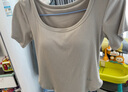 gigt極吉運動(dòng)t恤女瑜伽服短袖帶胸墊跑步訓練健身服健身衣 杏色 M 曬單實(shí)拍圖