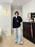 NICEBAD(原WORKSOUT)V翻領(lǐng)套頭毛衣寬松休閑簡(jiǎn)約cleanfit春秋男女 黑色 M 曬單實(shí)拍圖