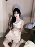 另約高級感冰絲睡衣女款夏季帶胸墊性感粉色花邊吊帶短褲家居服兩件套 2522FE 吊帶花邊 粉色 固定胸墊 M 曬單實(shí)拍圖
