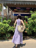 小鎮(zhèn)姍姍花蕊美人 手工花朵掛脖連衣裙女夏季海邊度假風紫色長裙風信紫S 曬單實拍圖