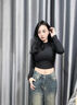 SIINSIIN短款長(cháng)袖T恤女2025新款秋美式辣妹打底內搭顯瘦緊身上衣 顯瘦黑 M 曬單實(shí)拍圖