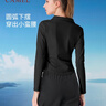 駱駝（CAMEL）長(cháng)袖T恤衫女士小V翻領(lǐng)修身針織上衣 Y24CA4L0605 幻影黑 L 曬單實(shí)拍圖