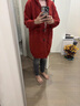 恩若凡外套毛衣女中長款帶帽連帽秋冬色絞花加厚羊毛針織開衫寬松復(fù)古 紅色 均碼 曬單實(shí)拍圖