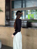拉夏貝爾純棉常規(guī)圓領(lǐng)超舒適親膚百搭顯瘦長(zhǎng)袖t恤女打底衫上衣 黑色 S 曬單實(shí)拍圖
