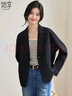 她享短外套女休閑西裝外套職場(chǎng)穿搭氣質(zhì)小西服黑色短款上衣T143U6001 曬單實(shí)拍圖