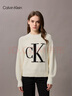 Calvin KleinJeans25秋冬新款女士?jì)?yōu)雅通勤ck字母提花純棉圓領(lǐng)打底衫針織衫 101-象牙白 L 曬單實(shí)拍圖