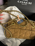 蔻馳（COACH）Tabby 20 條紋絎縫推鎖閉合翻蓋 枕頭包單肩包25新款正品 黃銅拼雪松色CW626-B4CED 20*17*11中號 曬單實(shí)拍圖