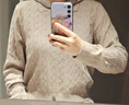 優(yōu)衣庫女裝可機洗紐花針織連帽套頭衫/25秋冬新款478871 01 乳白色 L /160/88 曬單實(shí)拍圖