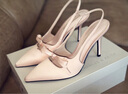 CHARLES&KEITH緞面蝴蝶結(jié)尖頭高跟涼鞋女生日禮物CK1-60361556 Light Pink淺粉色 39 曬單實拍圖