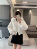 棉致大毛領(lǐng)短款羽棉絨服女2025冬季新款歐美風(fēng)收腰顯瘦減齡棉襖外套 白色 L 曬單實(shí)拍圖