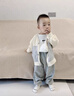 G.DUCKKIDS嬰兒春秋衣服純色保暖分體三件套一2周歲3男寶寶4外出5洋氣男童裝 米白色 三件套 90cm (21斤-25斤) 曬單實(shí)拍圖