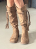 星期六復古廢土風(fēng)騎士靴女2025粗跟不過(guò)膝長(cháng)靴堆堆西部靴女 卡其37 曬單實(shí)拍圖