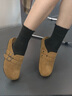 ZHR厚底勃肯鞋女一腳蹬半包頭拖鞋早八通勤外穿懶人鞋復古休閑鞋女鞋 駝色 38 曬單實(shí)拍圖