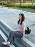 蘇雨薇韓系小香風(fēng)假兩件粉色v領(lǐng)針織開(kāi)衫女春秋設計感短款毛衣外套上衣 灰粉色 S 推薦（80-95斤）【關(guān)注店鋪】 曬單實(shí)拍圖