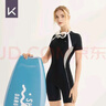 Keep泳衣女士連體平角五分專(zhuān)業(yè)防曬保守顯瘦遮肚泡溫泉泳衣游泳館 黑白泳衣【五分】 XL 曬單實(shí)拍圖