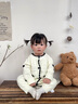 班喜迪嬰兒衣服秋裝嬰幼兒連體衣女寶寶外出爬服春秋季針織毛衣公主哈衣 米色 90cm 曬單實(shí)拍圖