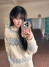 小野七天白色費爾島復古菱格圓領(lǐng)毛衣慵懶風(fēng)女秋冬設計感刺繡撞色針織衫厚 白色 均碼 曬單實(shí)拍圖