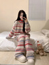 族瑪士半邊絨睡衣女秋冬季可外穿條紋珊瑚絨毛衣加厚保暖家居服套裝冬天 S83676#半邊絨套裝-慶紅繁花 M-【建議80-125斤/158-165CM】 曬單實(shí)拍圖
