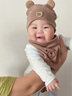 貝娜茜嬰兒帽子春秋季寶寶胎帽護囟門帽嬰幼兒套頭帽秋冬季加厚保暖新款 mm小熊-咖色 帽子+三角巾 3-15個月 38-46CM 曬單實拍圖