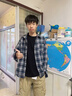 潮梵圖日系格子襯衫男春秋季套裝青少年學(xué)生襯衣外套寬松帥氣穿搭三件套 藍格襯衫 XL 不會(huì )選碼數聯(lián)系客服 曬單實(shí)拍圖