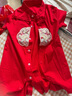 DUUDUU周歲衣服嬰兒短袖連體衣紅色國風(fēng)夏裝滿(mǎn)月哈衣 刺繡 繁花  80cm  曬單實(shí)拍圖