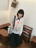SAME FLOW 劉宇寧同款 小丑花園水彩印花上衣女秋新款寬松針織長袖T恤透氣 白色 S 曬單實拍圖