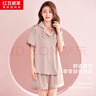 紅豆居家冰絲睡衣女夏季短袖開(kāi)衫套裝女士家居服仿真絲睡衣香檳色160/84A 曬單實(shí)拍圖