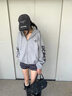 佐敘 衛衣女 美式華夫格連帽2025秋季新款寬松情侶復古字母刺繡外套 灰白色 L 【建議100-120斤】 曬單實(shí)拍圖