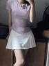 悅步運動(dòng)套裝女速干羽毛球服跑步健身衣夏季v領(lǐng)瑜伽短袖t恤短裙網(wǎng)球服 奶茶色套裝【無(wú)胸墊】 S 曬單實(shí)拍圖