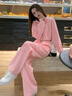 BMOI感時(shí)尚休閑運動(dòng)衛衣套裝女秋冬季新款小個(gè)子外套闊腿褲兩件套 粉紅色兩件套 M 曬單實(shí)拍圖