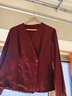 PORTS寶姿女裝2024春夏新款時(shí)尚簡(jiǎn)約感激干V領(lǐng)收腰暗扣疊片長(cháng)袖上衣 倫巴紅 M (6) 曬單實(shí)拍圖