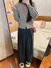 雅黛絲薇休閑褲女減齡套裝2025秋冬新款女裝韓系高級感衣服穿搭兩件套褲子 灰色毛衣+牛仔褲 S （建議85-95斤） 曬單實(shí)拍圖
