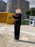 MJ STYLE牛仔褲女款2025秋冬新款高腰闊腿褲窄版顯瘦百搭女褲子 黑灰色 L 曬單實拍圖