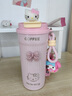 Next Kiss英國聯(lián)名HelloKitty保溫杯女士便攜外出簡(jiǎn)約高級感咖啡保冷吸管杯 粉提繩550ML+粉色凱蒂貓頭 曬單實(shí)拍圖