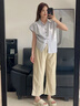 津炳勝孕婦褲夏季外穿闊腿褲不勒肚子春秋薄款休閑長(zhǎng)褲寬松九分褲孕婦裝 杏色山本闊腳褲【可調(diào)節(jié)褲腰】 大碼【建議110-135斤】 曬單實(shí)拍圖