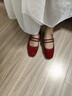 百麗（Belle）時(shí)尚輕便薄底瑪麗珍鞋女2025秋新羊皮蝴蝶結淺口單鞋B2796CQ5 紅色 37 (235mm) 曬單實(shí)拍圖
