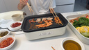 BRUNO【國家補貼】二代多功能鍋 家用電火鍋蒸煮炒一體不沾煎烤料理鍋 家用烤肉鍋七夕送禮 5L 白BOE123 曬單實(shí)拍圖