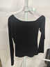 別語(yǔ)斜肩長(cháng)袖T恤女秋季新款露肩修身短款打底衫設計感上衣 黑色 M 曬單實(shí)拍圖