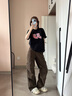 至唯美拉德咖色彎刀工裝褲男25秋季痞帥感褶皺傘兵褲子寬松闊腿休閑褲 咖色 XL 曬單實(shí)拍圖