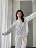 妍莉芬（yanlifen）休閑褲女2025年秋裝新款藍(lán)色毛衣外套女裝秋冬套裝針織衫衣服褲子 三件套 55/60kg/L 曬單實(shí)拍圖