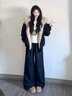 SNYDER WEAR座山雕毛茸茸貓咪耳朵外套學(xué)院風(fēng)連帽麂皮絨衛衣女內里加毛棉服女 黑色 S 70-80斤 曬單實(shí)拍圖